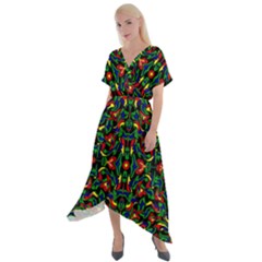 Abstract 45 Cross Front Sharkbite Hem Maxi Dress