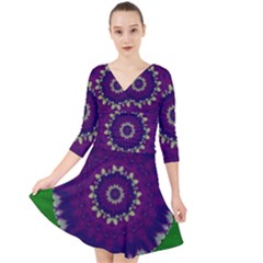 Mandala In Leaves,on Beautiful Leaves In Bohemian Style Quarter Sleeve Front Wrap Dress by pepitasart