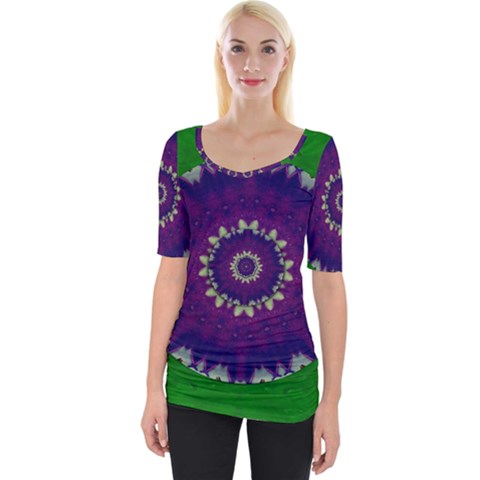 Mandala In Leaves,on Beautiful Leaves In Bohemian Style Wide Neckline Tee by pepitasart