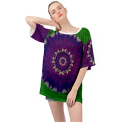 Mandala In Leaves,on Beautiful Leaves In Bohemian Style Oversized Chiffon Top