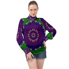 Mandala In Leaves,on Beautiful Leaves In Bohemian Style High Neck Long Sleeve Chiffon Top