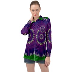 Mandala In Leaves,on Beautiful Leaves In Bohemian Style Long Sleeve Satin Shirt