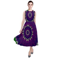 Mandala In Leaves,on Beautiful Leaves In Bohemian Style Round Neck Boho Dress