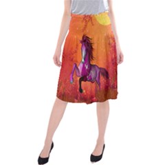 Wonderful Fantasy Horse In A Autumn Landscape Midi Beach Skirt by FantasyWorld7