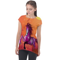 Wonderful Fantasy Horse In A Autumn Landscape Cap Sleeve High Low Top by FantasyWorld7