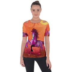 Wonderful Fantasy Horse In A Autumn Landscape Shoulder Cut Out Short Sleeve Top by FantasyWorld7