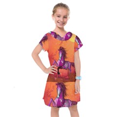 Wonderful Fantasy Horse In A Autumn Landscape Kids  Drop Waist Dress by FantasyWorld7