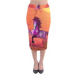 Wonderful Fantasy Horse In A Autumn Landscape Velvet Midi Pencil Skirt by FantasyWorld7