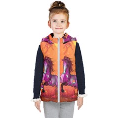 Wonderful Fantasy Horse In A Autumn Landscape Kids  Hooded Puffer Vest by FantasyWorld7