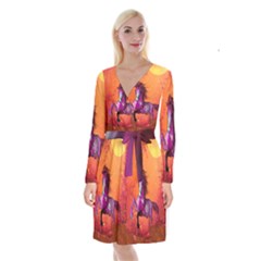 Wonderful Fantasy Horse In A Autumn Landscape Long Sleeve Velvet Front Wrap Dress by FantasyWorld7