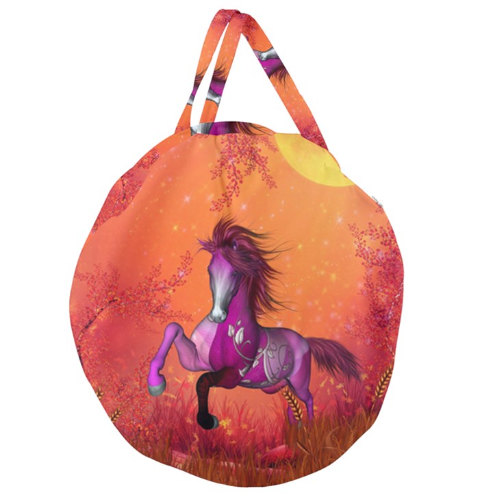 Wonderful Fantasy Horse In A Autumn Landscape Giant Round Zipper Tote