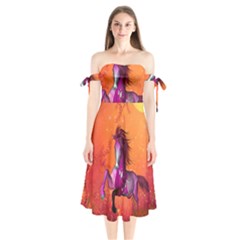 Wonderful Fantasy Horse In A Autumn Landscape Shoulder Tie Bardot Midi Dress by FantasyWorld7