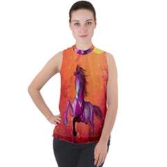 Wonderful Fantasy Horse In A Autumn Landscape Mock Neck Chiffon Sleeveless Top by FantasyWorld7