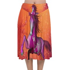 Wonderful Fantasy Horse In A Autumn Landscape Velvet Flared Midi Skirt by FantasyWorld7