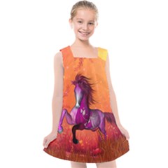 Wonderful Fantasy Horse In A Autumn Landscape Kids  Cross Back Dress by FantasyWorld7