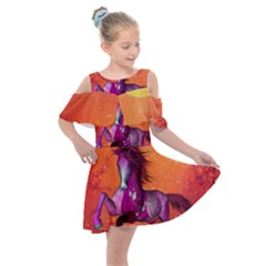 Wonderful Fantasy Horse In A Autumn Landscape Kids  Shoulder Cutout Chiffon Dress by FantasyWorld7