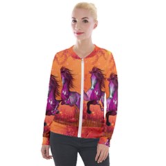 Wonderful Fantasy Horse In A Autumn Landscape Velour Zip Up Jacket by FantasyWorld7