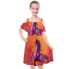 Wonderful Fantasy Horse In A Autumn Landscape Kids  Cut Out Shoulders Chiffon Dress by FantasyWorld7