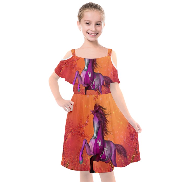 Wonderful Fantasy Horse In A Autumn Landscape Kids  Cut Out Shoulders Chiffon Dress