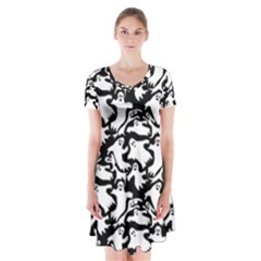 Ghosts Short Sleeve V-neck Flare Dress by bloomingvinedesign