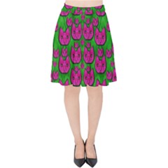 Sweet Flower Cats  In Nature Style Velvet High Waist Skirt by pepitasart