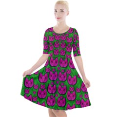 Sweet Flower Cats  In Nature Style Quarter Sleeve A-line Dress by pepitasart