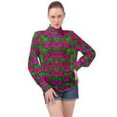 Sweet Flower Cats  In Nature Style High Neck Long Sleeve Chiffon Top by pepitasart