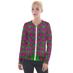 Sweet Flower Cats  In Nature Style Velour Zip Up Jacket by pepitasart