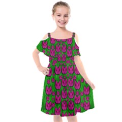 Sweet Flower Cats  In Nature Style Kids  Cut Out Shoulders Chiffon Dress by pepitasart