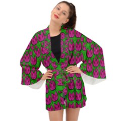 Sweet Flower Cats  In Nature Style Long Sleeve Kimono by pepitasart