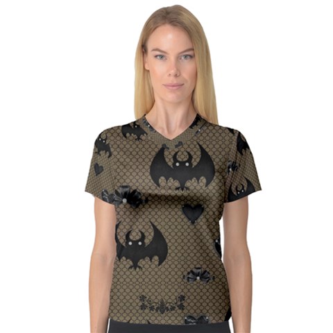 Cute Bat With Hearts V-neck Sport Mesh Tee by FantasyWorld7