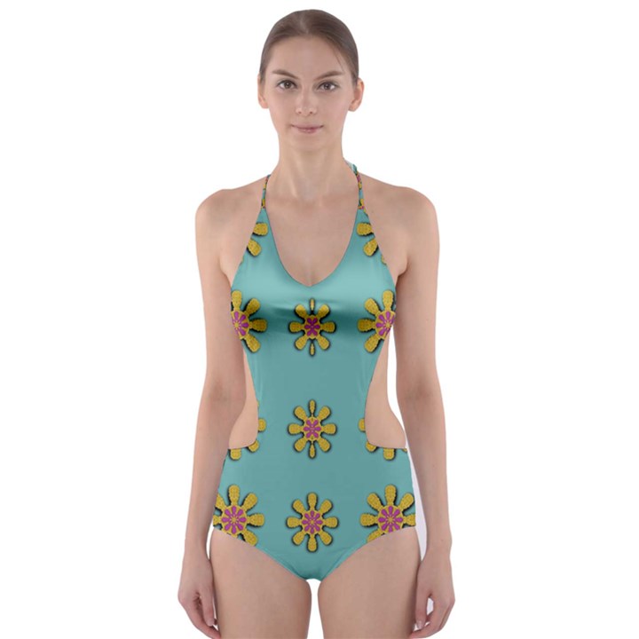 Fantasy Fauna Floral In Sweet Green Cut-Out One Piece Swimsuit