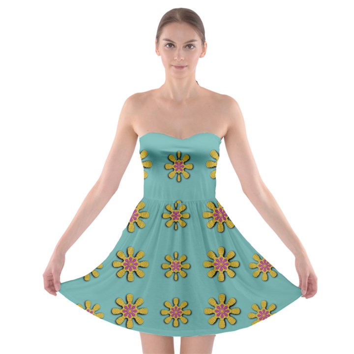 Fantasy Fauna Floral In Sweet Green Strapless Bra Top Dress