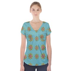 Fantasy Fauna Floral In Sweet Green Short Sleeve Front Detail Top by pepitasart