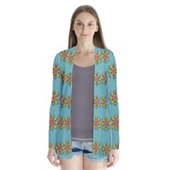 Fantasy Fauna Floral In Sweet Green Drape Collar Cardigan