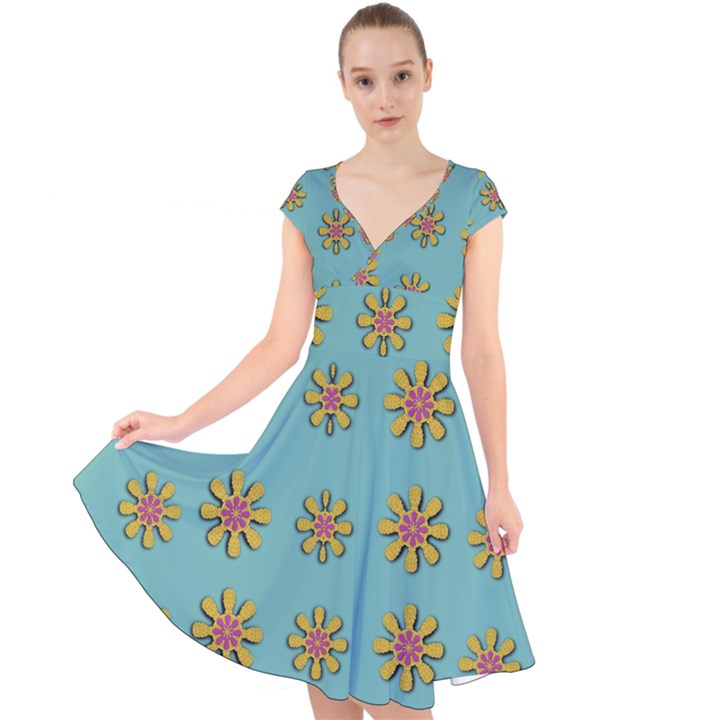 Fantasy Fauna Floral In Sweet Green Cap Sleeve Front Wrap Midi Dress