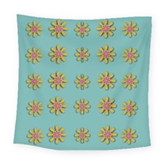 Fantasy Fauna Floral In Sweet Green Square Tapestry (large) by pepitasart