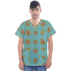 Fantasy Fauna Floral In Sweet Green Men s V-Neck Scrub Top