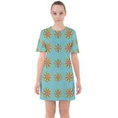 Fantasy Fauna Floral In Sweet Green Sixties Short Sleeve Mini Dress