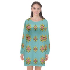 Fantasy Fauna Floral In Sweet Green Long Sleeve Chiffon Shift Dress  by pepitasart