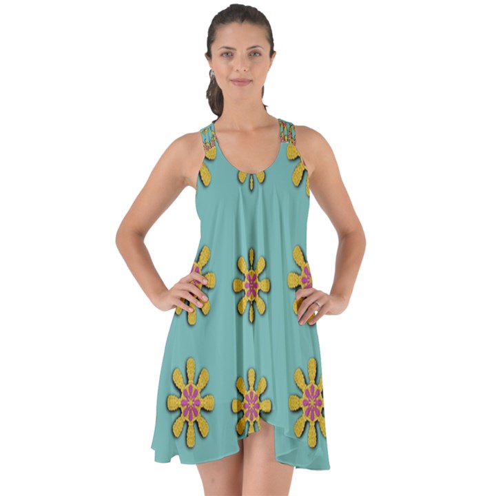 Fantasy Fauna Floral In Sweet Green Show Some Back Chiffon Dress