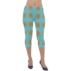 Fantasy Fauna Floral In Sweet Green Lightweight Velour Capri Leggings 