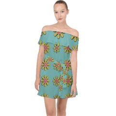 Fantasy Fauna Floral In Sweet Green Off Shoulder Chiffon Dress