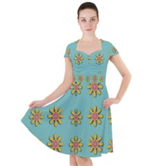 Fantasy Fauna Floral In Sweet Green Cap Sleeve Midi Dress