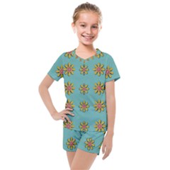 Fantasy Fauna Floral In Sweet Green Kids  Mesh Tee and Shorts Set