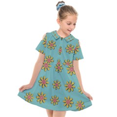 Fantasy Fauna Floral In Sweet Green Kids  Short Sleeve Shirt Dress