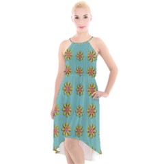 Fantasy Fauna Floral In Sweet Green High-Low Halter Chiffon Dress 