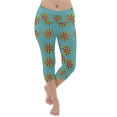 Fantasy Fauna Floral In Sweet Green Lightweight Velour Capri Yoga Leggings