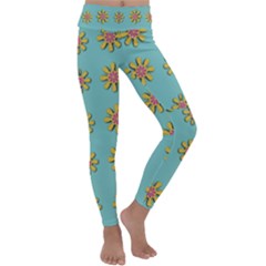 Fantasy Fauna Floral In Sweet Green Kids  Lightweight Velour Classic Yoga Leggings