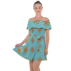 Fantasy Fauna Floral In Sweet Green Off Shoulder Velour Dress